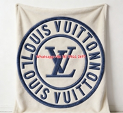 LV Blue Emblem Flannel Blanket Louis Vuitton Circular Logo Throw 048